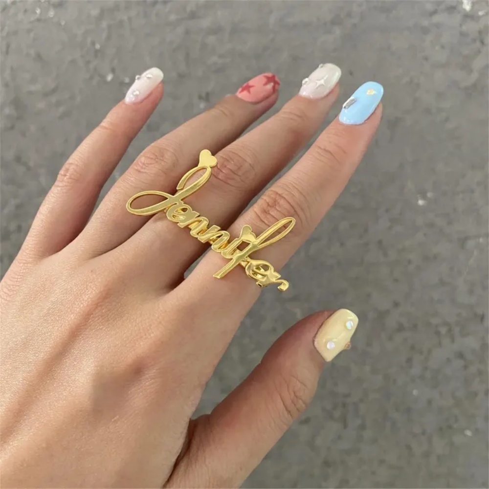 Initial Ring Custom - LeeChee Personalized Two Finger Name Ring